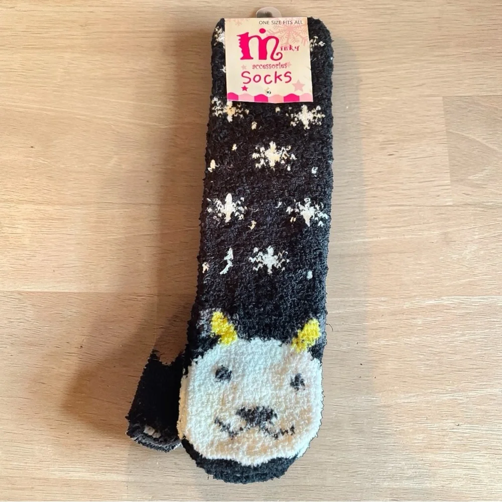 Minky‎ Cozy Novelty Fuzzy Socks - Black with White & Yellow Accent